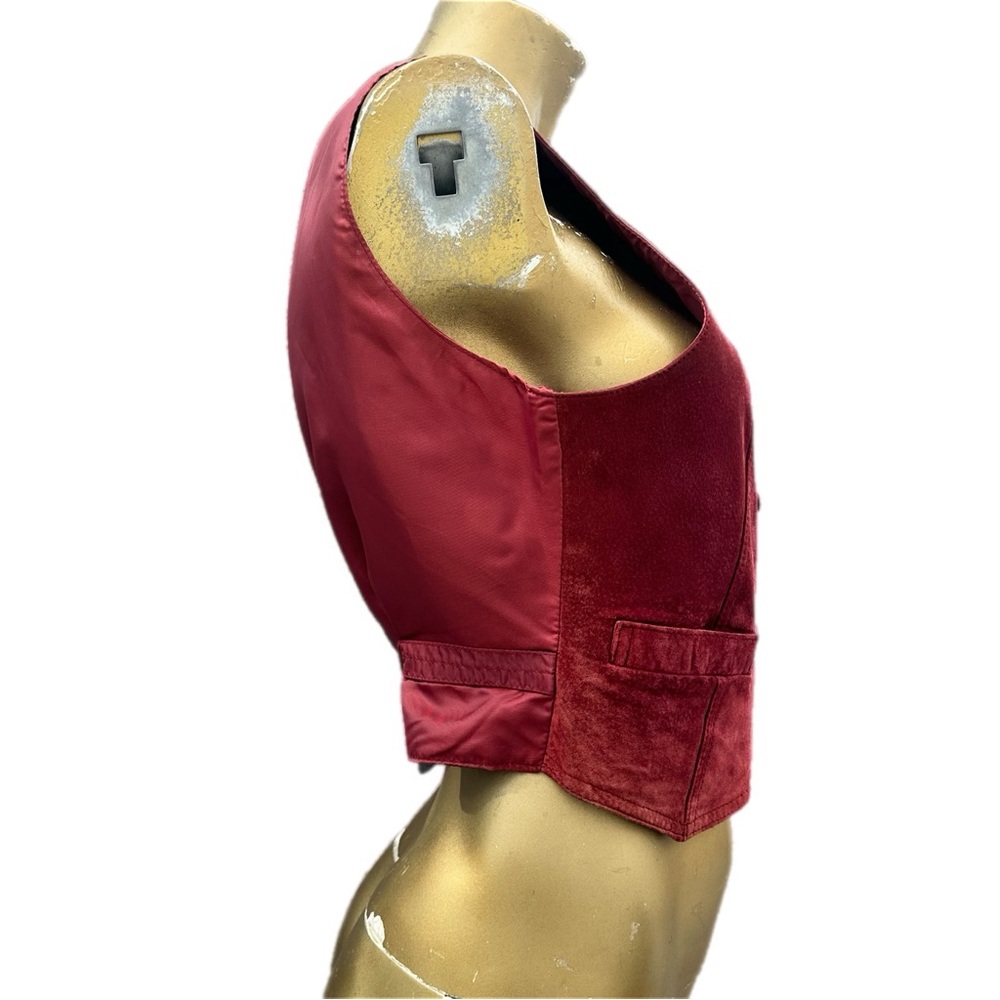 Vintage 90s Suede Vest Leather Loft L Button Front Western Minimalist, Cranberry - Picture 3 of 7